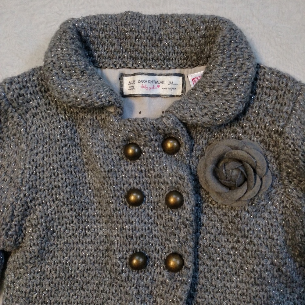 Zara Knitwear Girl's Gray Sweater Cardigan 24-36 - Picture 4 of 7